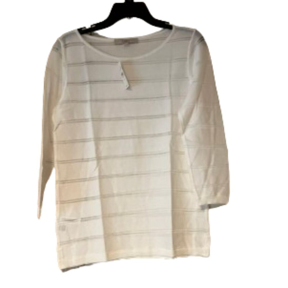 Loft White Lightweight Sweater with Sheer Stripes - Medium